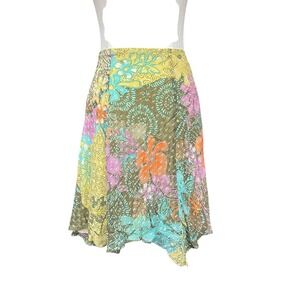 Y2K Nancy Bolen City Girl Silk Floral Patchwork Handkerchief Hem Midi Skirt XS
